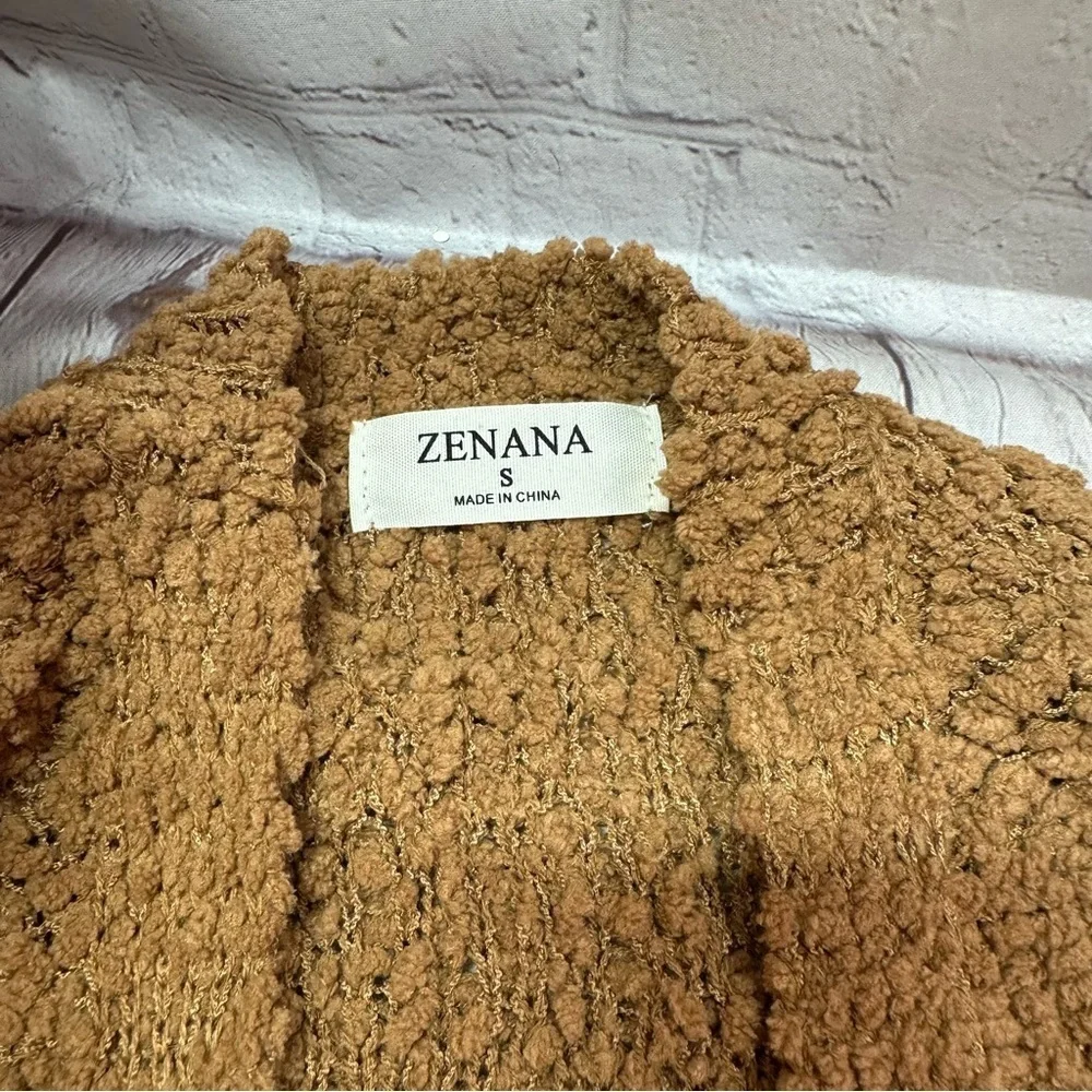 NWT zenana Boutique Deep camel open front popcorn cardigan sweater sz S - Picture 8 of 10